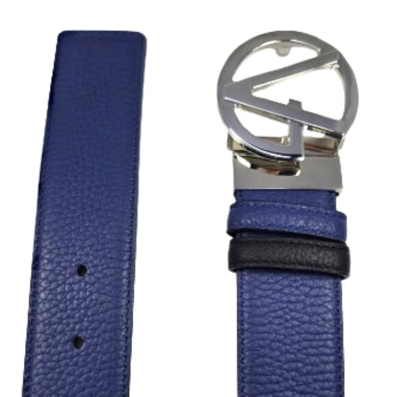 Gianni Versace GV Logo Reversible Leather Belt Ocean Blue/Black - Picture 4 of 6